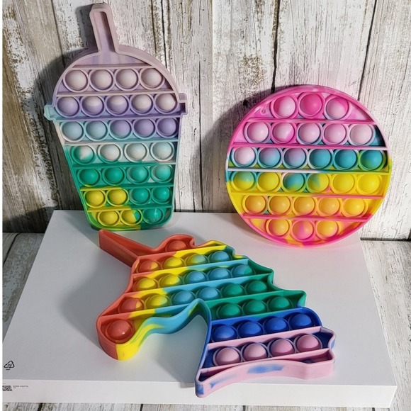 6 Pop It Fidget Toys Lot Butterfly Heart Lolipo Unicorn,a circle shape,drink cup - Picture 5 of 8